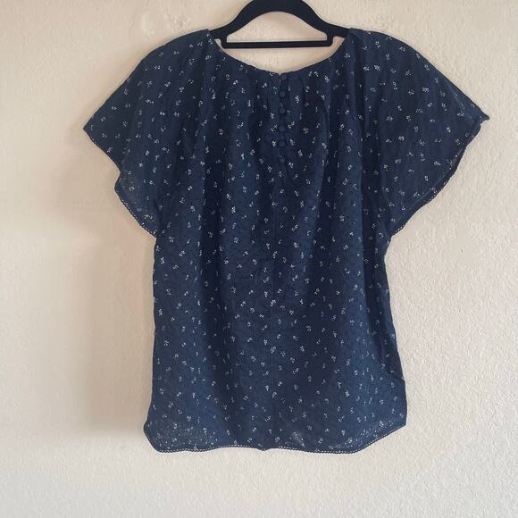 NEW Madewell Embroidered Flutter-Sleeve Top in Berry Stems Deep Indigo - Size S - Picture 7 of 8